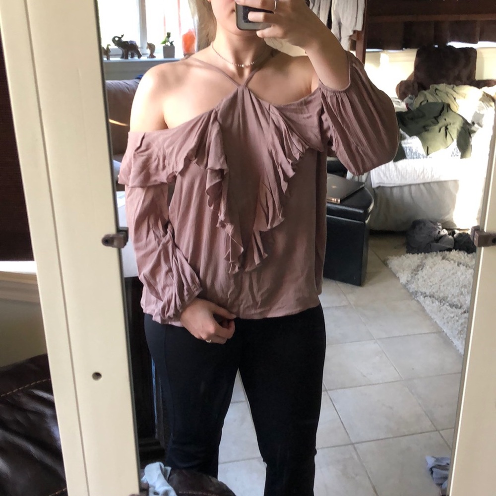 Off the shoulder blush color long sleeve